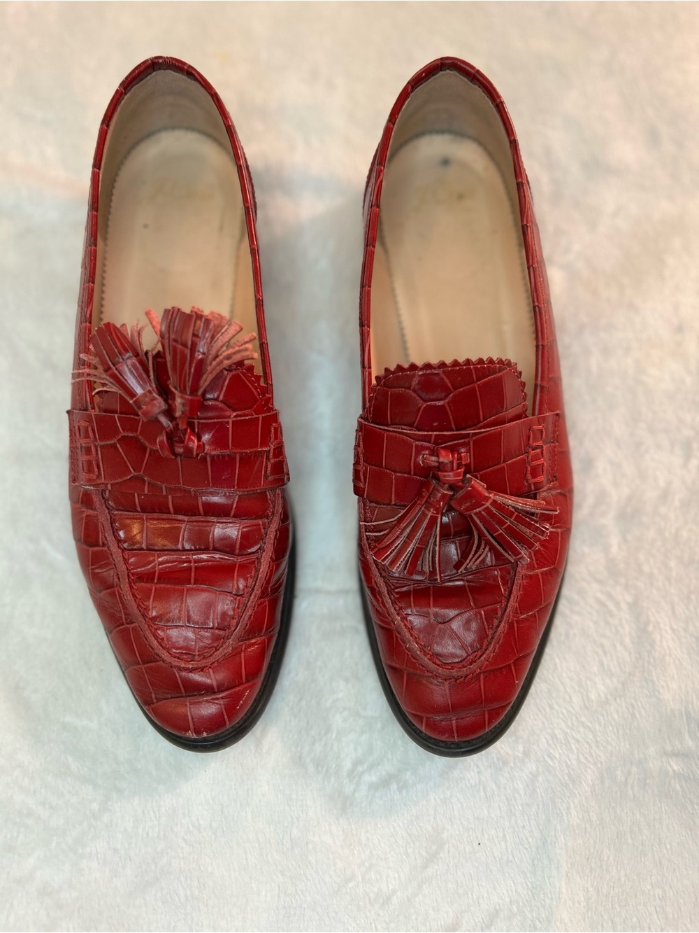 J. Crew Red Croc-Embossed Tassel Loafers